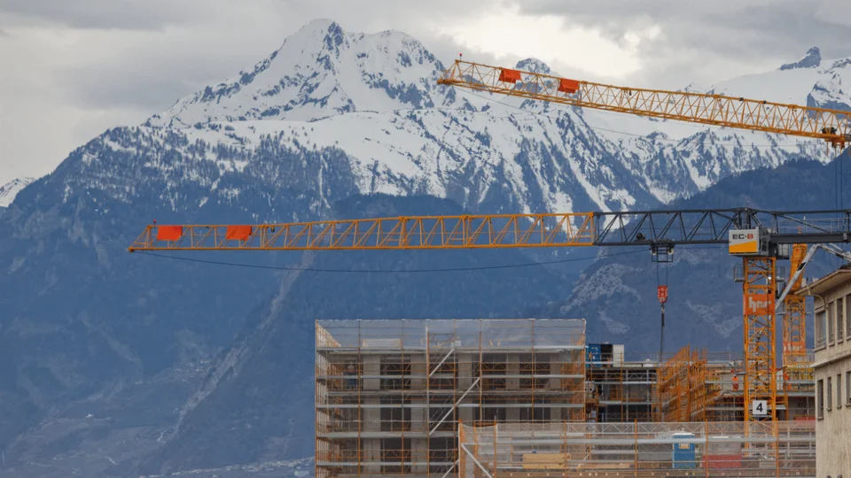 Construction site with mountain